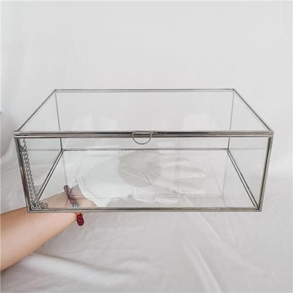 Vintage Glass Box with Lid - Clear Jewelry Glass Display Box - Picture 2 of 7